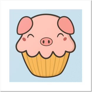 Delectable Kawaii Cute Pig Cupcake Posters and Art